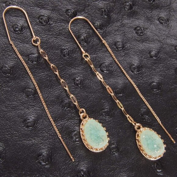 Simulated Druzy Earrings Women Gold Silver Rose Long Drop Jewelry Boho - Picture 3 of 9